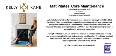 Join Kelly Kane for a transformative one-hour pilates class every Monday 5:15-6:15